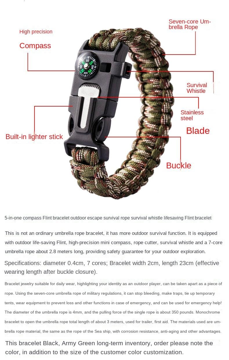 Multifunctional 5 in 1 Multifunctional Outdoor Parachute Rope