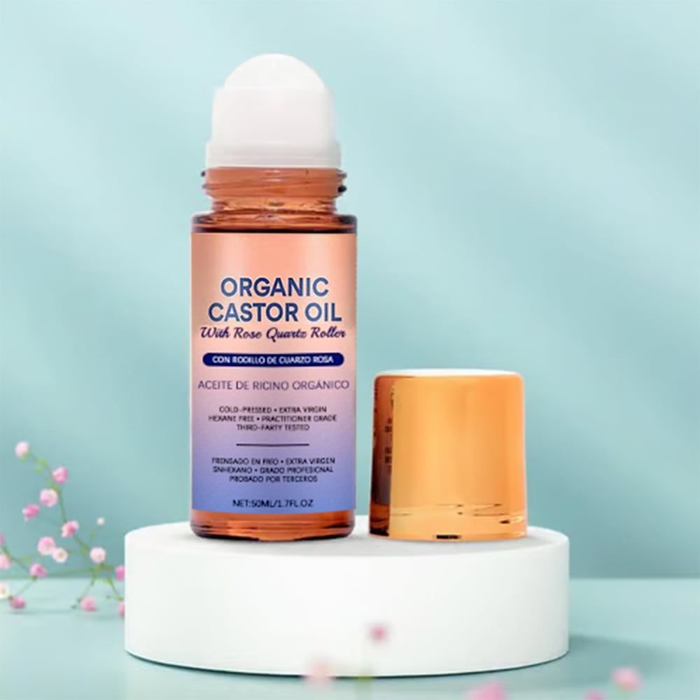 🏆#1 Best Seller ⏰Organic Golden Castor Oil Roll-On with Rose Quartz
