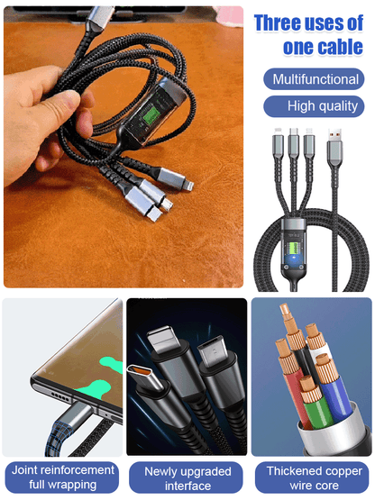 Transparent Luminous Charging 3-in-1 Data Cable