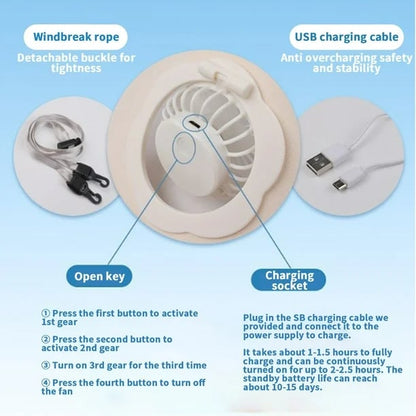 Sun hat with fan, hollow top, large brim, three-level adjustable